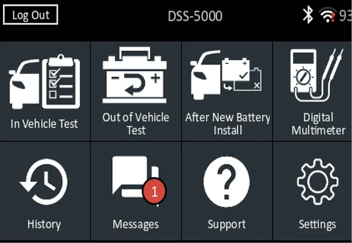 Midtronics DSS-5000 battery tester menu screen