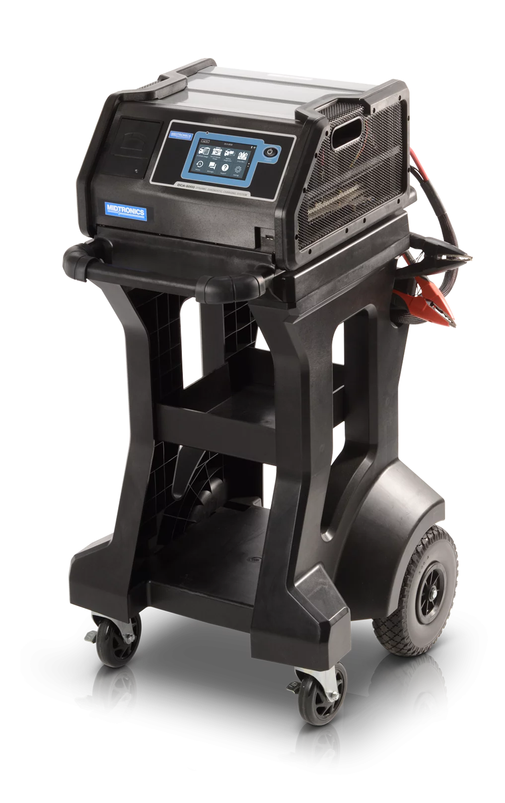 Midtronics DCA-8000 diagnostic battery charger on a cart