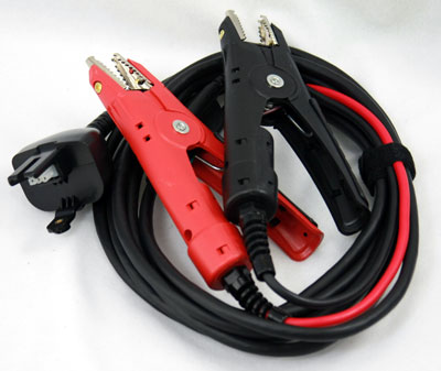 Battery charging cable with heavy-duty clamps