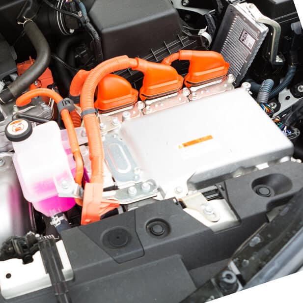 Battery inside the hood of an electric car