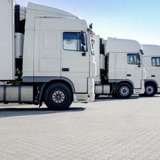 A fleet of white trucks